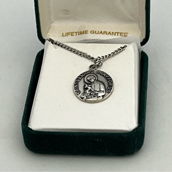 Jeweled Cross Stamped Sterling St Gerard Pray For Us Necklace - Picture 5 of 14